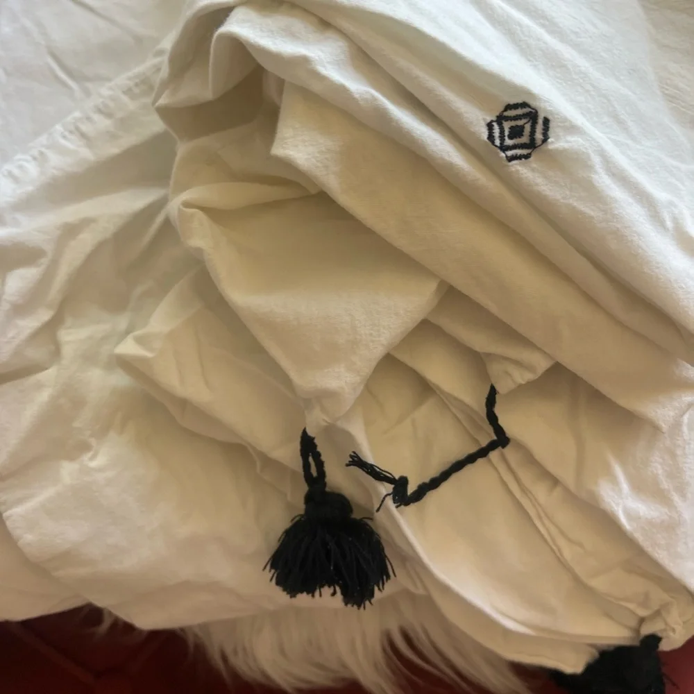 IKEA RÄVTÖREL Duvet Cover Set Queen White Black Tassel Bedding Boho Embroidered